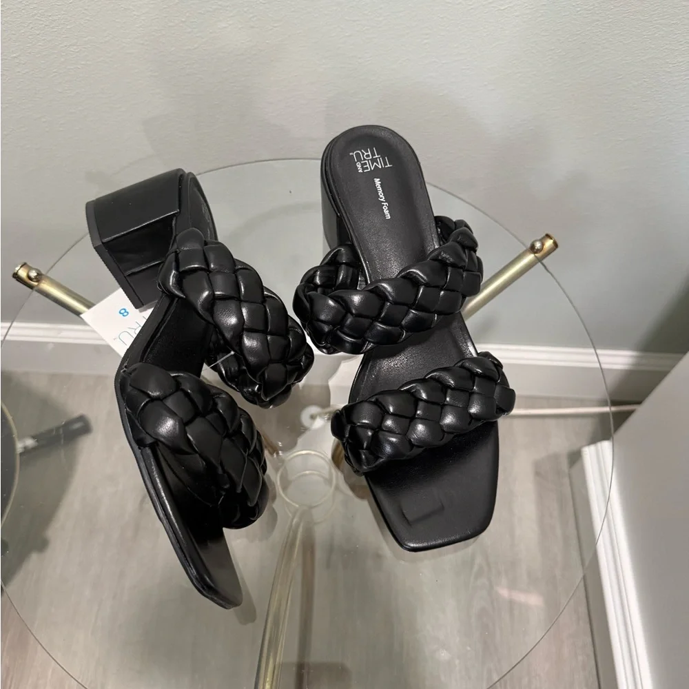 Time and Tru Black Braided Heels